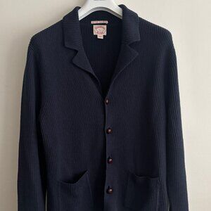 $298 Brooks Brothers Navy Cotton Cashmere Ribbed Cardigan Sweater Jacket -Large